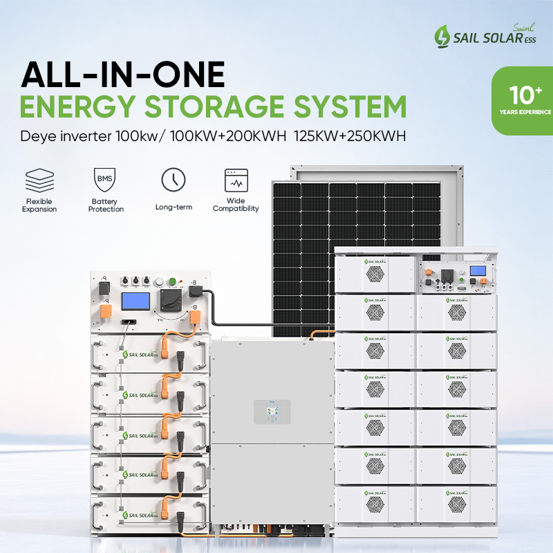 Système solaire de stockage par batterie de 100 kW/125 kW avec onduleur hybride Deye